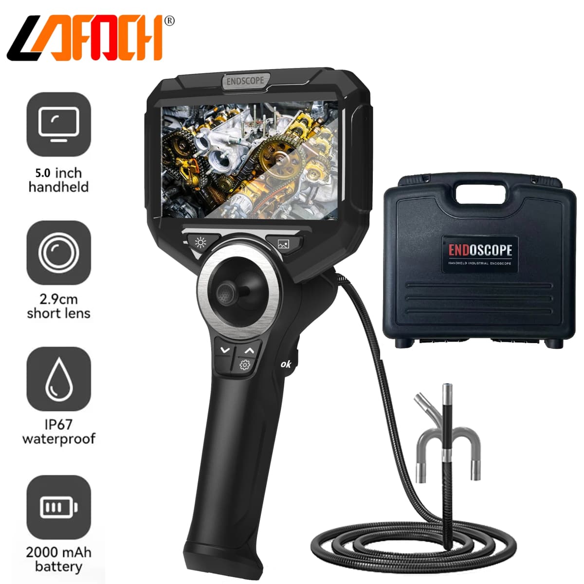 6mm720 Degrees All Way Steering Industrial Endoscope for Car Pipe Inspection Sewer Camera Borescope With 5 Inch HD Screen