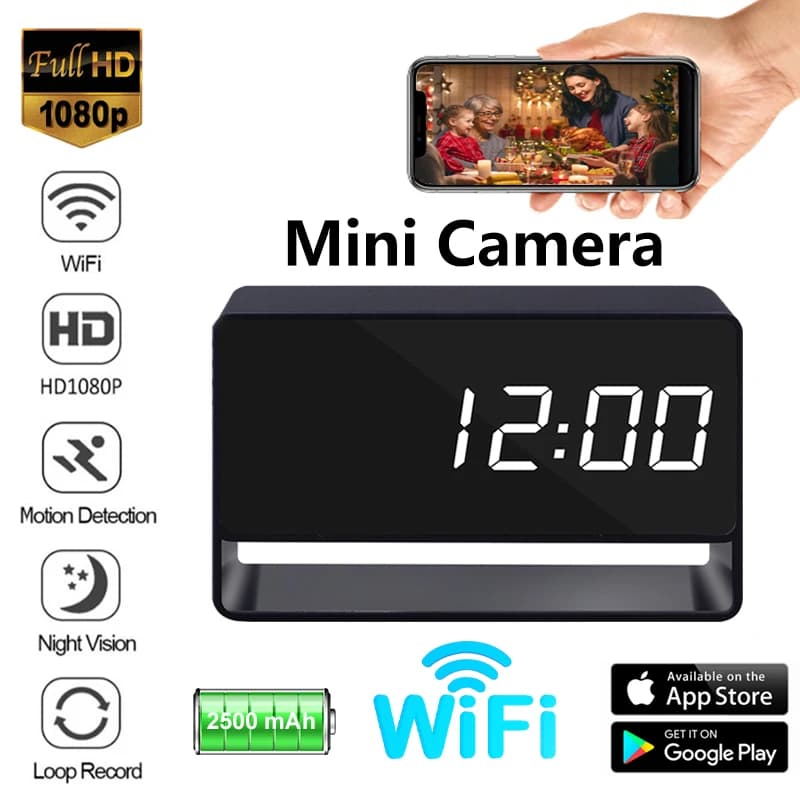 1080P Mini Clock Camera Remote Viewing With Night Vision and Motion Detection 140° Wide Angle Photo Video Recorder For Household