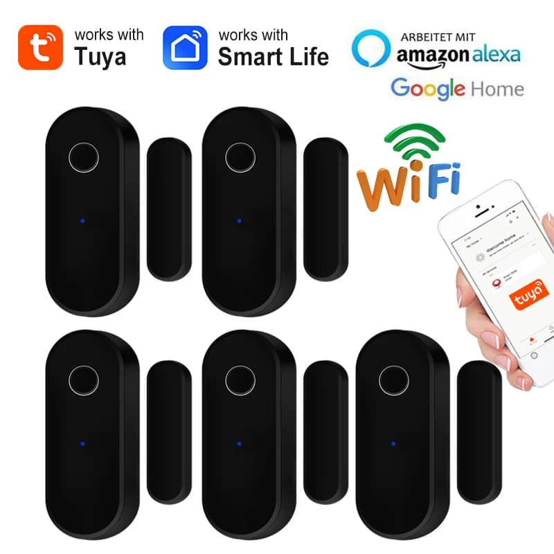 Tuya WiFi Door Open Close Detector Black Smart Life APP Door Window Sensor Home Security Protection Compatible Alexa Google Home