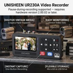 UNISHEEN UR230A Analog CVBS RCA SVideo Camera USB Tape VHS Capture Box MP3 Video Recorder VCR to Digital Converter