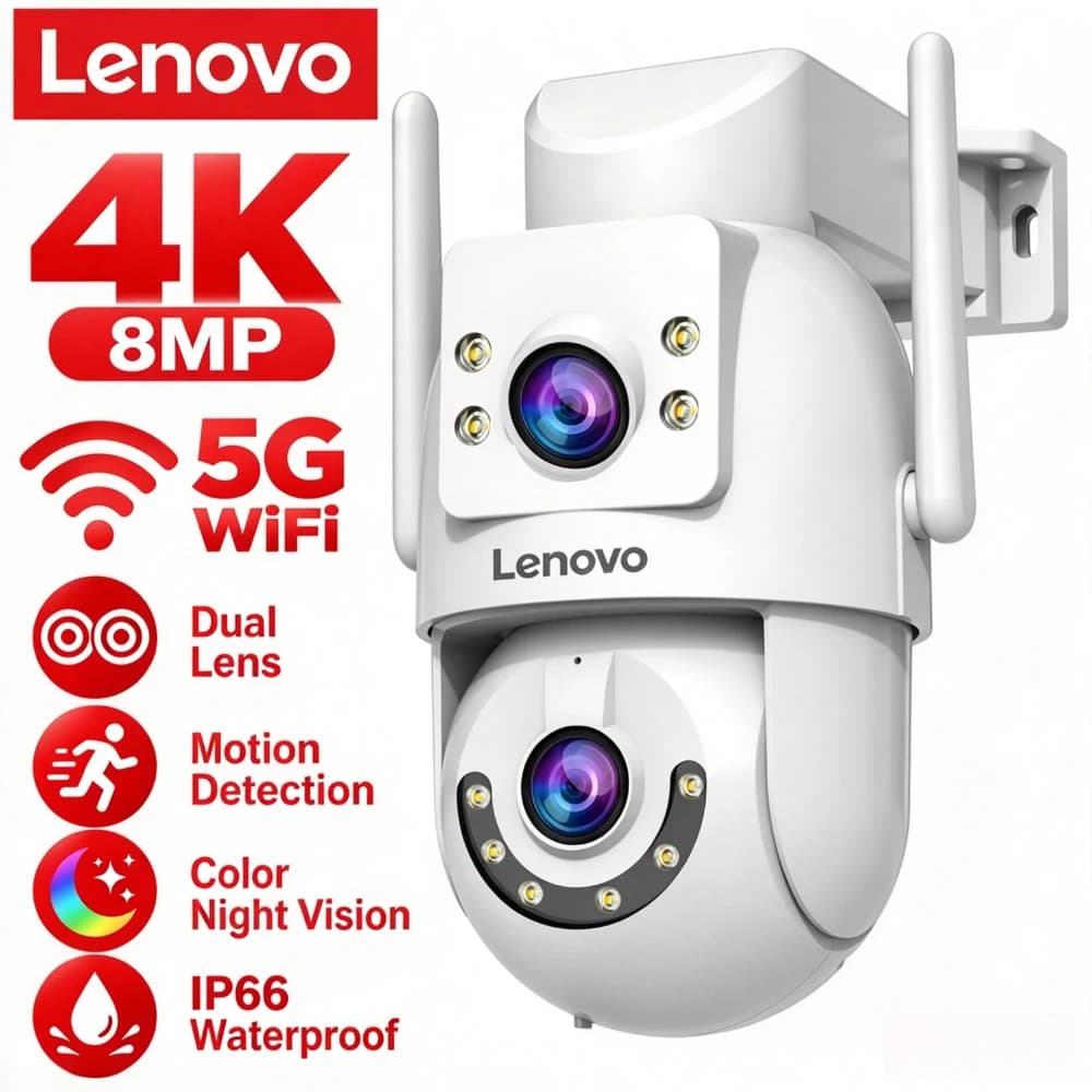 Lenovo 4K 8MP HD 5G Wifi PTZ Camera Outdoor Dual Lens Two-Way Talk IP66 Waterproof AI Tracking CCTV Audio Video Surveillance