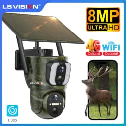 LS VISION 4K 4G Dual Screen Solar Trail Camera Outdoor Dual PIR Detection PTZ Security Cam 2-Way Talk Waterproof Wildlife Camera