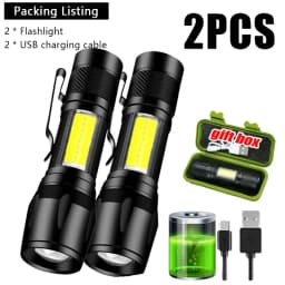 Mini LED Flashlight COB+XPE Portable Torch USB Charging Camping Lantern Zoomable Focus Light Tactical Flashlight with Pen Clip