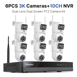 Hiseeu 10CH NVR Dual Lens Wireless CCTV Surveillance Kit Human Detection Night Vision P2P 3K 6MP IP Cameras Security System