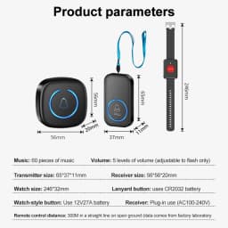 Wireless Watch Button Pager Emergency SOS Paramedic Pager 60 Songs Emergency Call Button For Kids Elderly Patient Call System