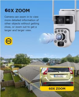 INQMEGA 12MP 60X Optics Zoom Dual Screen 4G /WIFI Solar Camera Securty Outdoor PIR Human Detection Color Night Vision UBOX APP