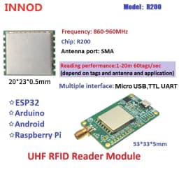 R200 Chip Micro Reader Long Range RFID UHF Module Writer Raspberry Pi TTL UART Interface Micro USB 1 Port RFID Reader Module