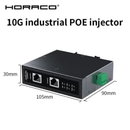 HORACO 10G Industrial POE Injector 90W DIN Rail IEEE 802.3 AF/AT/BT Plug&Play 48-55V for POE Camera, Wireless AP, Wi-Fi Bridge