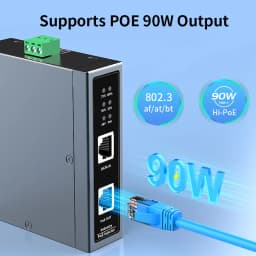 HORACO 10G Industrial POE Injector 90W DIN Rail IEEE 802.3 AF/AT/BT Plug&Play 48-55V for POE Camera, Wireless AP, Wi-Fi Bridge