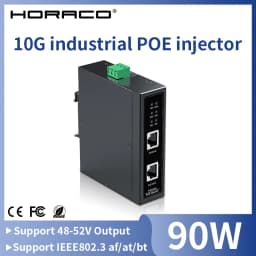 HORACO 10G Industrial POE Injector 90W DIN Rail IEEE 802.3 AF/AT/BT Plug&Play 48-55V for POE Camera, Wireless AP, Wi-Fi Bridge