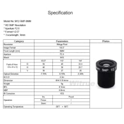 Witrue HD 5MP M12 Mount Lens 8MM 12MM 16MM Aperture F2.0 Format 1/2.5" for Surveillance Security CCTV Cameras