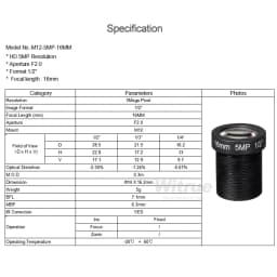 Witrue HD 5MP M12 Mount Lens 8MM 12MM 16MM Aperture F2.0 Format 1/2.5" for Surveillance Security CCTV Cameras