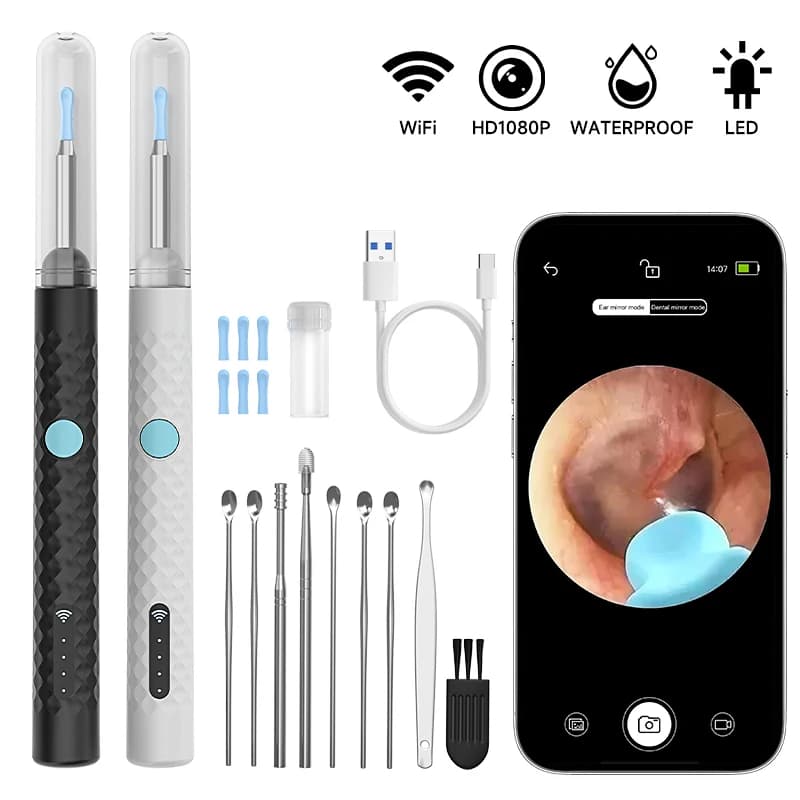 Visual Wireless Otoscope Ultra Thin 4.2MM Camera HD 1080P Ear Scope WiFi Endoscope for IOS/Android with Ear Wax Cleaning Tools