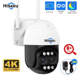 Hiseeu 4K 8MP Dual Lens PTZ Wifi IP Camera 8X Zoom Outdoor HD Full Color Night Vision Human Detection Video Surveillance Cameras