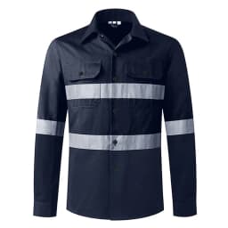 Hi Vis Viz Shirts Safety Construction Workwear Two Tone 100% Cotton Reflective Long Sleeve