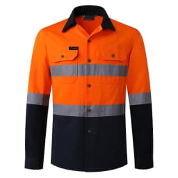 Hi Vis Viz Shirts Safety Construction Workwear Two Tone 100% Cotton Reflective Long Sleeve