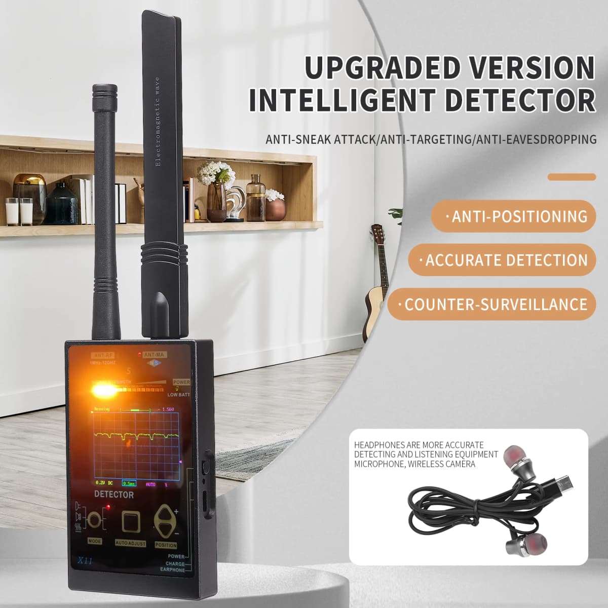 Signal Detector Hotel Anti-Sneak Shooting Detection Camera Detector Car GPS Detector Anti-Eavesdropping Anti-Tracking Alarm