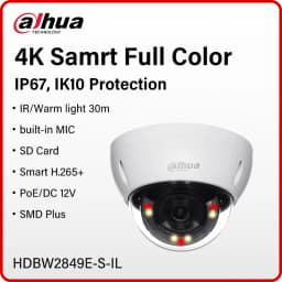 Dahua 8MP Smart Dual Light Full Color Dome Camera IP67 IK10 WizSense Built in Mic 4K Security CCTV Ai Detection HDBW2849E-S-IL