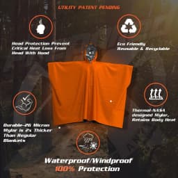 LIFE poncho Emergency Survival Rain Poncho Thermal Survival Space Blanket Raincoat Heat Reflective Waterproof for Camping Hiking