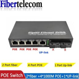 POE Switch 4 POE 2 Fiber 2F5GE Gigabit Ethernet Switch Media Converter Fiber Optical Uplink Port 10/100/1000M 65W 52V1.25A