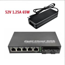 POE Switch 4 POE 2 Fiber 2F5GE Gigabit Ethernet Switch Media Converter Fiber Optical Uplink Port 10/100/1000M 65W 52V1.25A