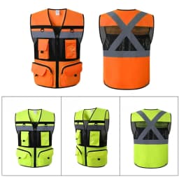 Custom LOGO Safety Vest With Tool Pockets Breathable Work gilet High Visibility Vest Mesh Safety Vest Workwear