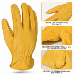 1pair Flex Grip Leather Work Gloves Stretchable Wrist Tough Cowhide Working Glove