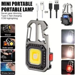 Portable LED Keychain Mini Flashlight Rechargeable Work Light Safety Hammer Lamp Outdoor Camping Light Pocket Wrench Screwdriver