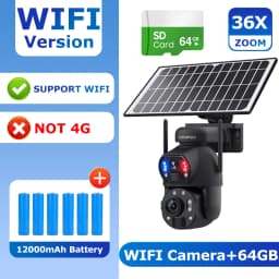 SHIWOJIA 6K 12MP 4G Solar Camera 36X Zoom DualLens Recording Humanoid Tracking Outdoor WIFI Camera Metal Waterproof CCTV 12000mA