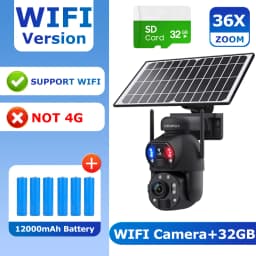 SHIWOJIA 6K 12MP 4G Solar Camera 36X Zoom DualLens Recording Humanoid Tracking Outdoor WIFI Camera Metal Waterproof CCTV 12000mA