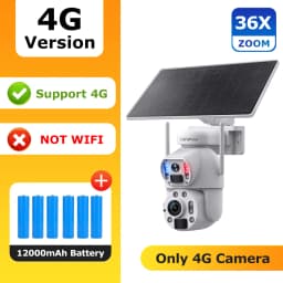 SHIWOJIA 6K 12MP 4G Solar Camera 36X Zoom DualLens Recording Humanoid Tracking Outdoor WIFI Camera Metal Waterproof CCTV 12000mA