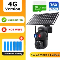 SHIWOJIA 6K 12MP 4G Solar Camera 36X Zoom DualLens Recording Humanoid Tracking Outdoor WIFI Camera Metal Waterproof CCTV 12000mA