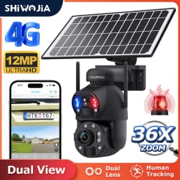 SHIWOJIA 6K 12MP 4G Solar Camera 36X Zoom DualLens Recording Humanoid Tracking Outdoor WIFI Camera Metal Waterproof CCTV 12000mA
