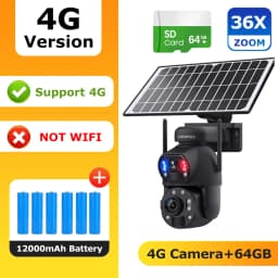 SHIWOJIA 6K 12MP 4G Solar Camera 36X Zoom DualLens Recording Humanoid Tracking Outdoor WIFI Camera Metal Waterproof CCTV 12000mA