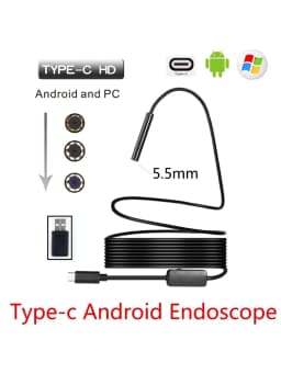 5.5mm USB Type-C Android Endoscope Camera Flexible Snake USB Type C Hard Wire 1M 2M 3M 5M 10M Cable Inspection Camera Borescope