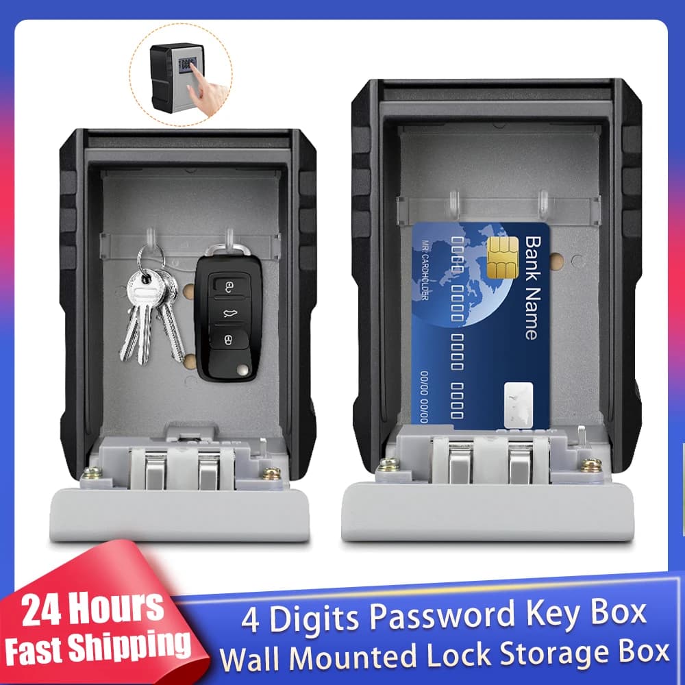 New Key Box 4 Digits Password Safe Deposit Box Metal Material Waterproof Wall Mounted Security Storage Lock Box Anti Thef