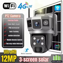 V380Pro Solar Camera 4G Sim Card Camera Triple Screen WiFi Network Security CCTV Built-in Battery PIR Night Vision HD PTZ Camera