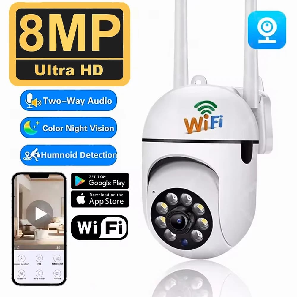 8MP Wireless IP Outdoor Security Surveillance Camera PTZ with 4X Zoom AI Human Tracking Two-way Audio HD Night Vision Color