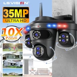 LS VISION 4 Screens WiFi IP Camera Outdoor 35MP 10X Zoom Security Video Monitor Night Vision Waterproof CCTV Cameras PTZ 10K Cam