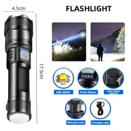 5000LM Ultra Bright Tactical Light Built-in Battery Powerful P70 LED Flashlights Emergency Spotlight Telescopic Zoom Flash Light