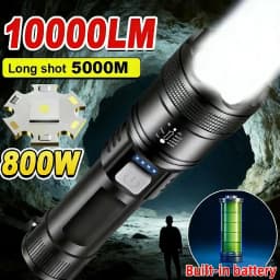 5000LM Ultra Bright Tactical Light Built-in Battery Powerful P70 LED Flashlights Emergency Spotlight Telescopic Zoom Flash Light