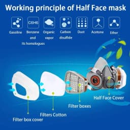 26in1 6200 Half Face Gas Mask Respirator with Anti-Fog Safety Glasses Multi-Filter Protection for Painting And Welding