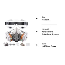 26in1 6200 Half Face Gas Mask Respirator with Anti-Fog Safety Glasses Multi-Filter Protection for Painting And Welding