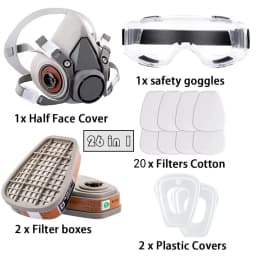 26in1 6200 Half Face Gas Mask Respirator with Anti-Fog Safety Glasses Multi-Filter Protection for Painting And Welding