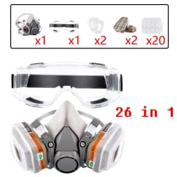 26in1 6200 Half Face Gas Mask Respirator with Anti-Fog Safety Glasses Multi-Filter Protection for Painting And Welding
