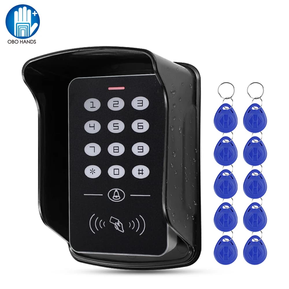 OBO Standalone Access Control Keypad RFID Keyboard System Waterproof Outdoor Cover 125KHz Controller Card Reader 10pcs Keyfobs
