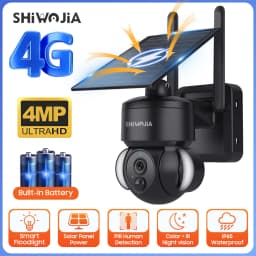 SHIWOJIA Outdoor Camera 4G / Wifi Solar Powered 7500mAh Battery with 5W Solar Panels 4MP Color Night Vision Wireless Garden CCTV