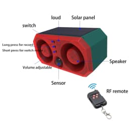 Solar Alarm Animal Repeller Two Speakers Recording Motion Detection Alarm Sensor Flash Sensing Extra Large Volume