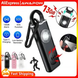 Awapow Personal Defense Alarm 130dB With LED Light Rechargeable Self Defense Woman Safety Alarm Key Chain Emergency Anti-Attack