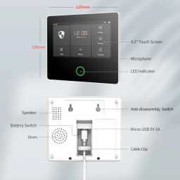 Staniot WiFi SecPanel 5 Wireless Home Alarm System Tuya Smart 4.3" Touch Screen Security Kit Built-in Siren APP Remote Control